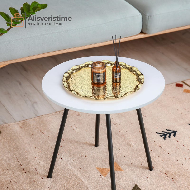 Alisveristime Turkish Ottoman Coffee Tea Serving Tray â€“ 13.60 inches, Metal with Traditional Motifs, Available in Five Colors (Gold) - Image 2